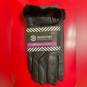 Isotoner Black Genuine Leather Gloves